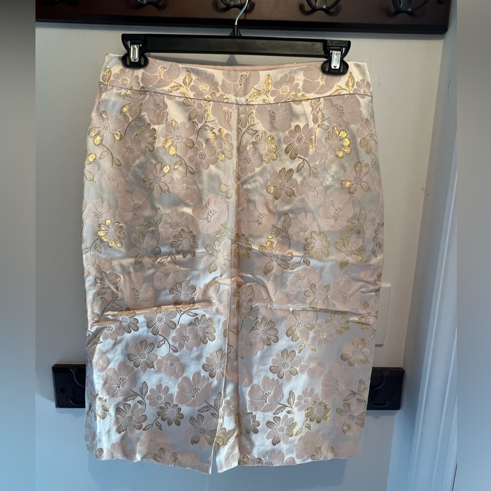 Banana Republic Pink Gold Metallic Silk Brocade Floral Pencil Skirt - Picture 7 of 13